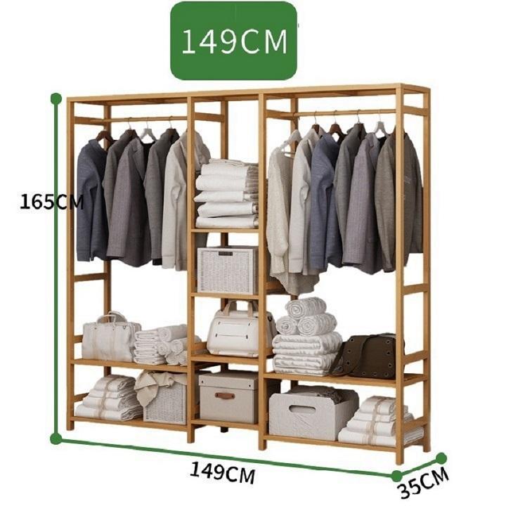 Tủ quần áo trống khung tre mẫu lớn 149x30x165, Giá treo quần áo, Tủ để quần áo, Kệ để đồ