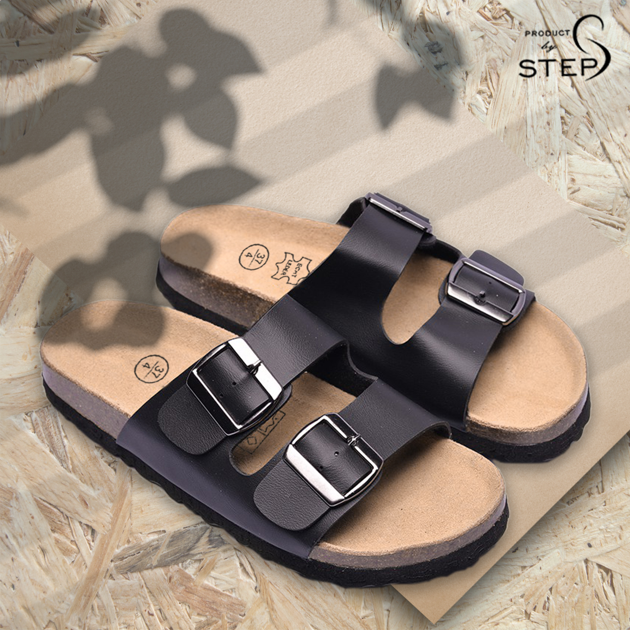 [HCM]Dép đế bần Unisex Quai giả da 2 khóa (35-44)