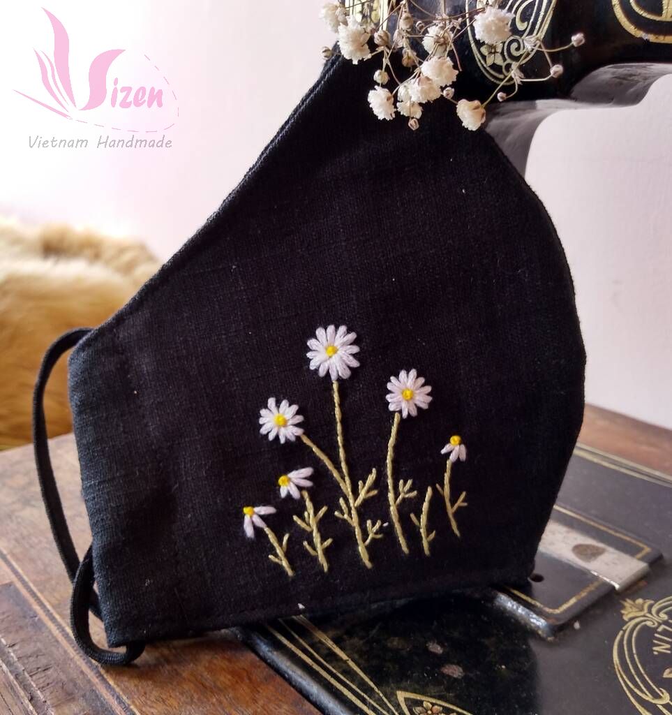 KHẨU TRANG VẢI LINEN THÊU TAY