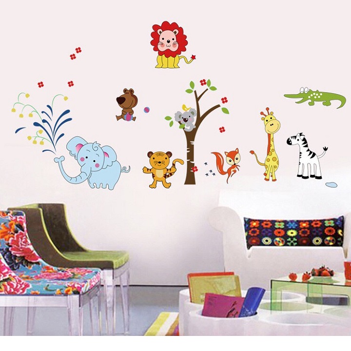 [HCM]Decal dán tường 9 con thú cho bé