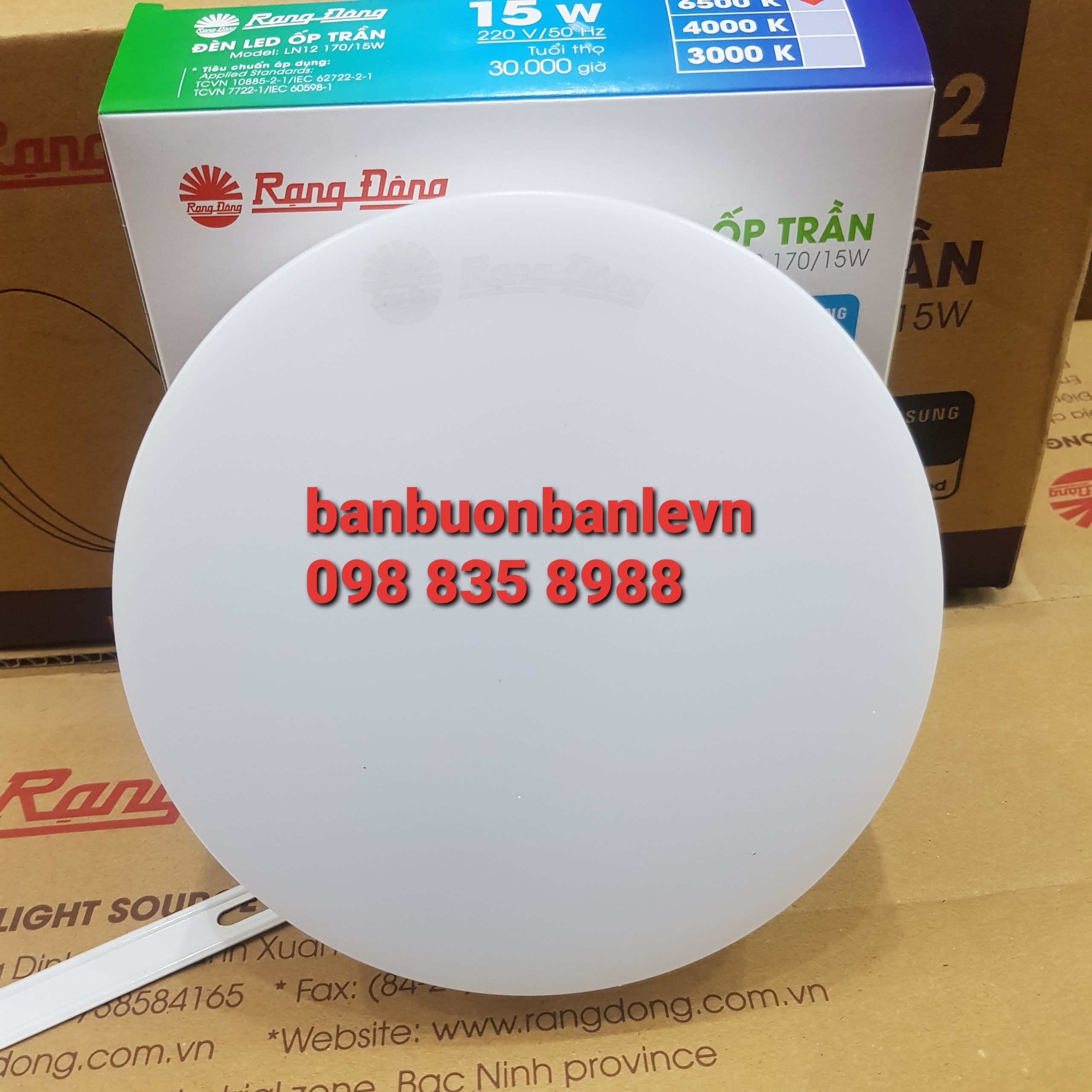 Đèn ốp trần tròn tràn viền 15w ip54 chống bụi và nước rạng đông dln12l 170/ 15w