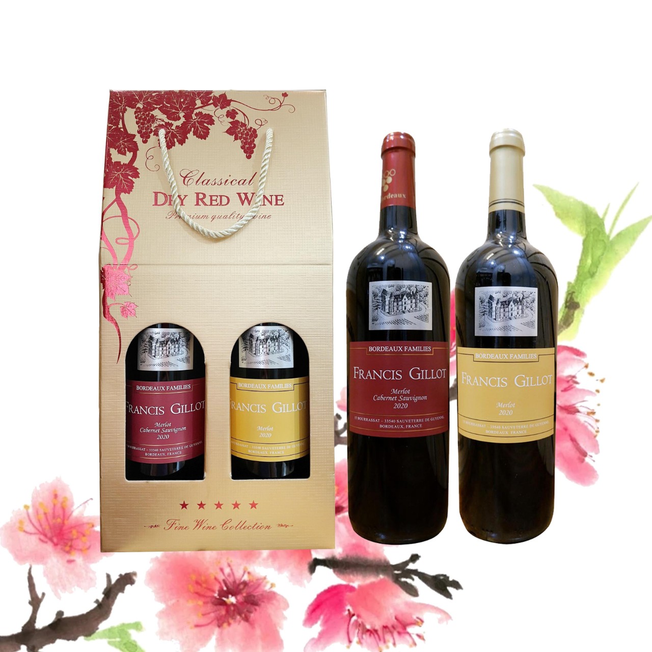 Set 2 chai vang Pháp Francis Gillot nhập khẩu
