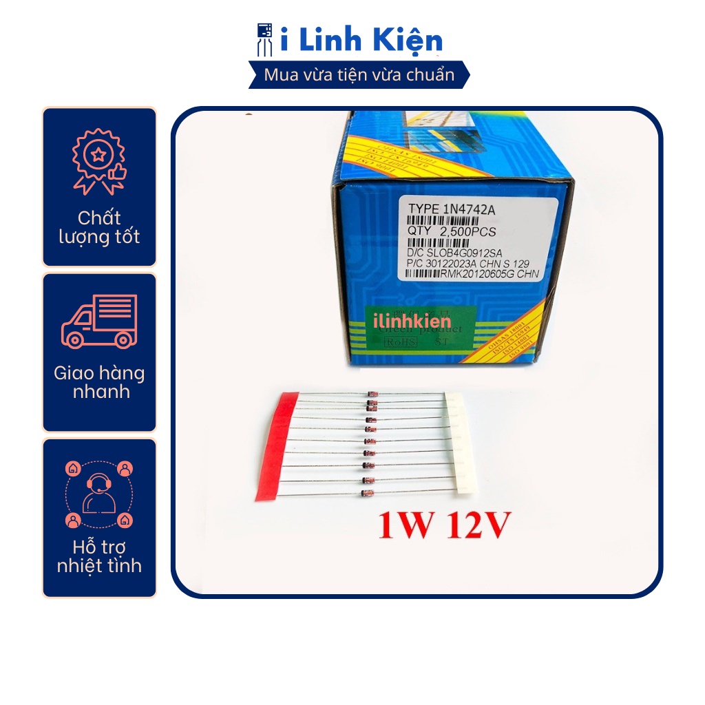 Diode zener 1W 12V 1N4742A 10 chiếc
