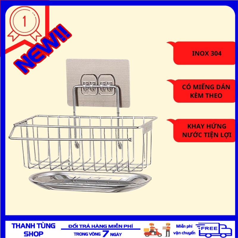 [ BẢO HÀNH 1 ĐỔI 1 ] Kệ để Giẻ Rửa Bát Inox Dán Tường Có Khay Hứng, Giá đựng Miếng Rửa Chén Bát Inox 304 Dán Tường Siêu Chắc, Kệ Đựng Miếng Rửa Chén Inox Có Khay Hứng Nước , Kệ Để Đồ Rửa Chén