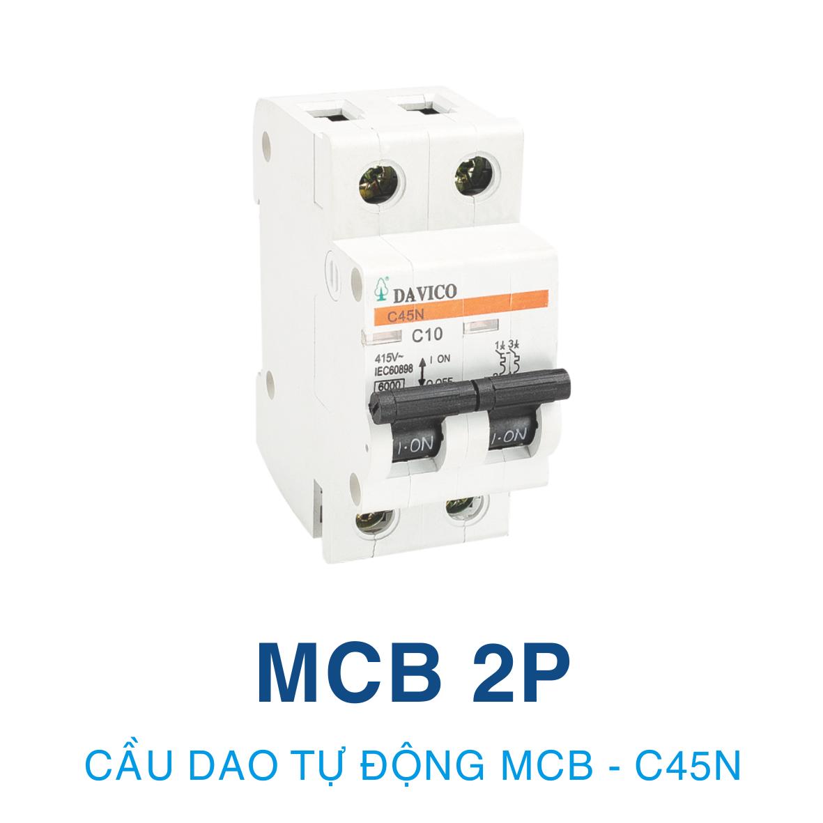 [HCM]Cầu dao Aptomat tự động MCB 2P- C45N Davico
