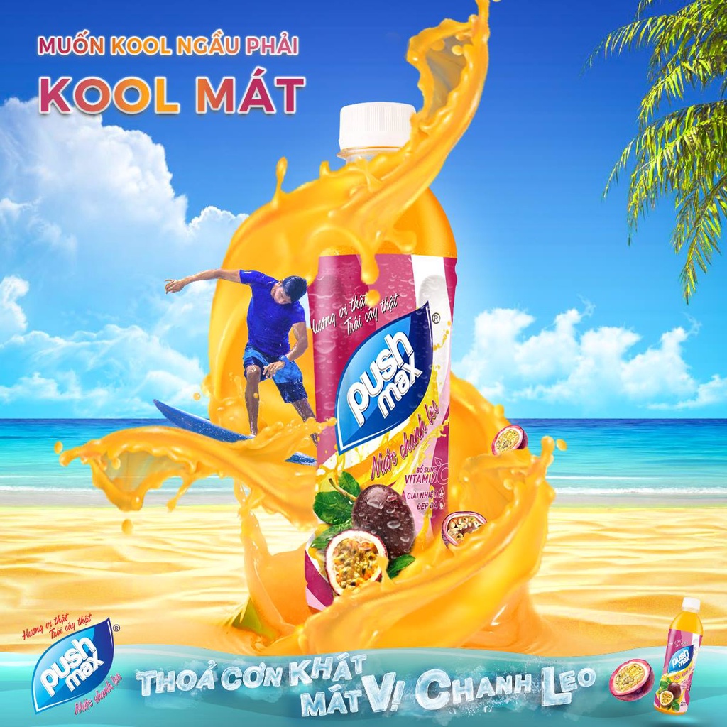 Thùng 24 chai Nước Trái Cây Chanh leo Pushmax (350ml x 24 Chai)