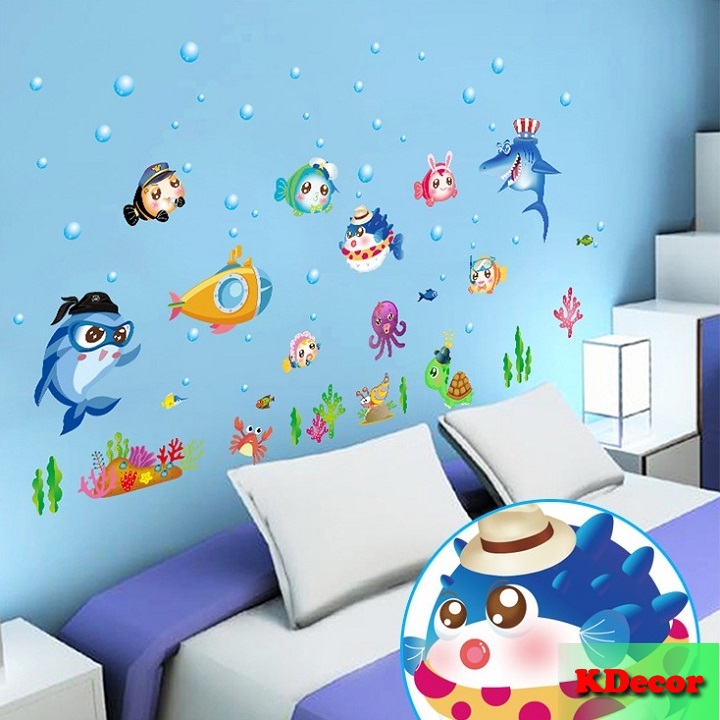 Decal dán tường Cá biển sắc màu