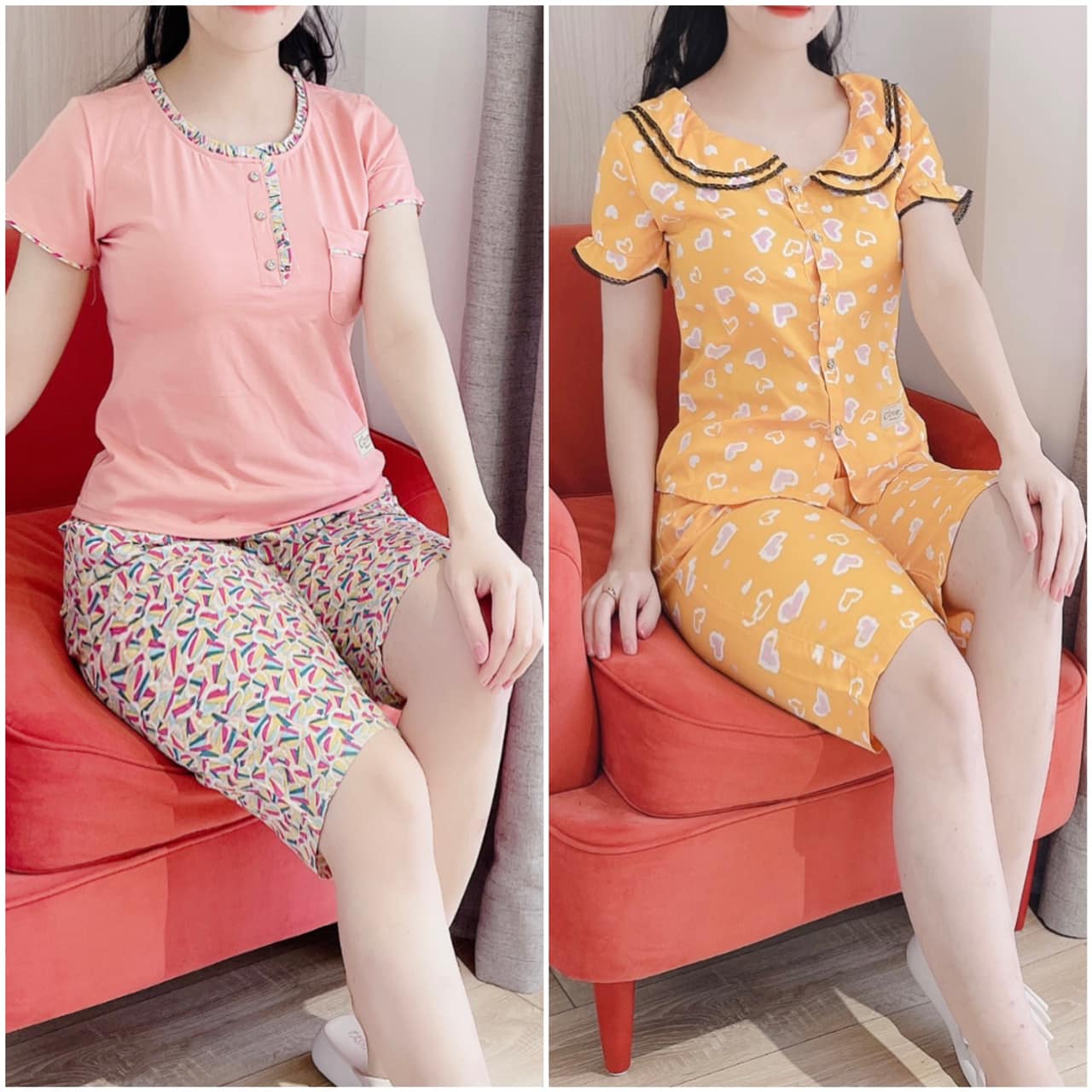 Đồ Bộ Mặc Nhà Lửng Thun Phối Kate - Đồ Ngủ