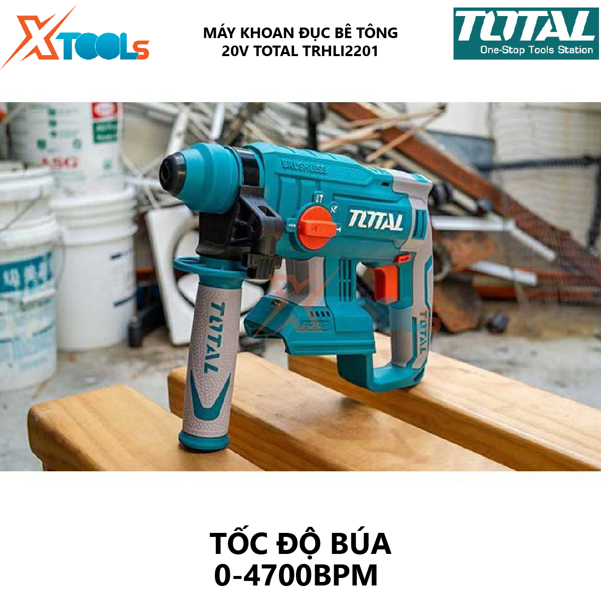 Machine concrete drill battery total TRHLI2201 machine hole building material portable no-load 0 - 1350 rpm/min, speed hammer 0 - 4700 BPM high performance at [xsafe] [XTools]
