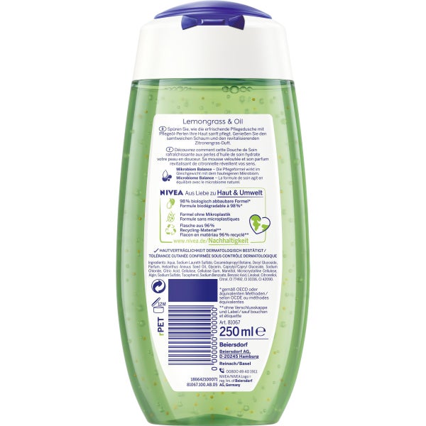 SỮA TẮM NIVEA TẨY DA CHẾT HƯƠNG CHANH SẢ TƯƠI MÁT Lemongrass & Oil.