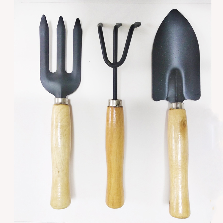 Bộ dụng cụ làm vườn 3 món cán gỗ 1 bay + 1 cào + 1 chỉa ba -LV12
