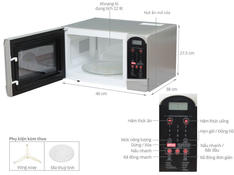 Lò vi sóng Sharp R-25D1(S)VN 22 lít (Giá áp dụng giao tại HN, HCM& các tỉnh liên hệ shop)