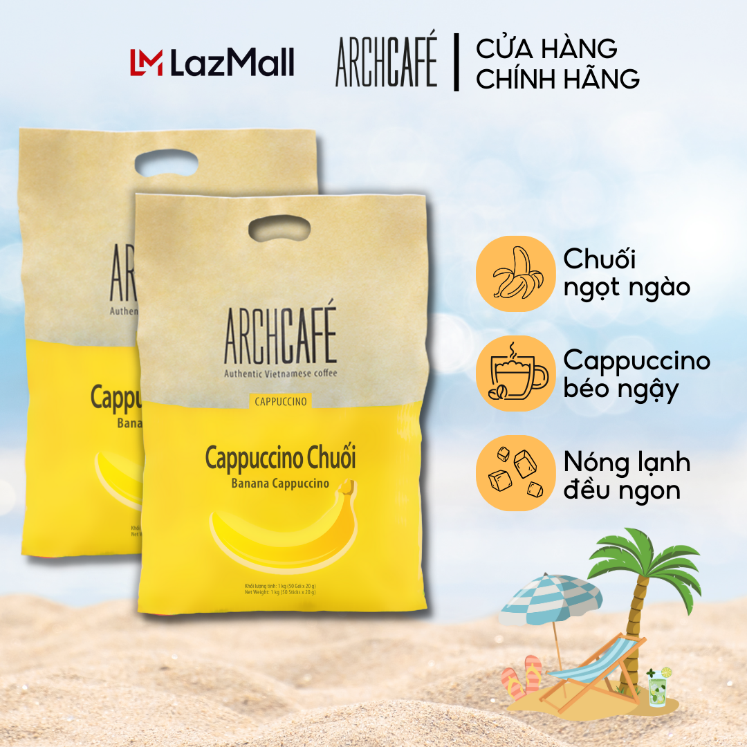 Combo 2 Túi Cà phê Cappuccino Chuối - Cafe hoà tan Archcafé (túi 50 gói x 20g)