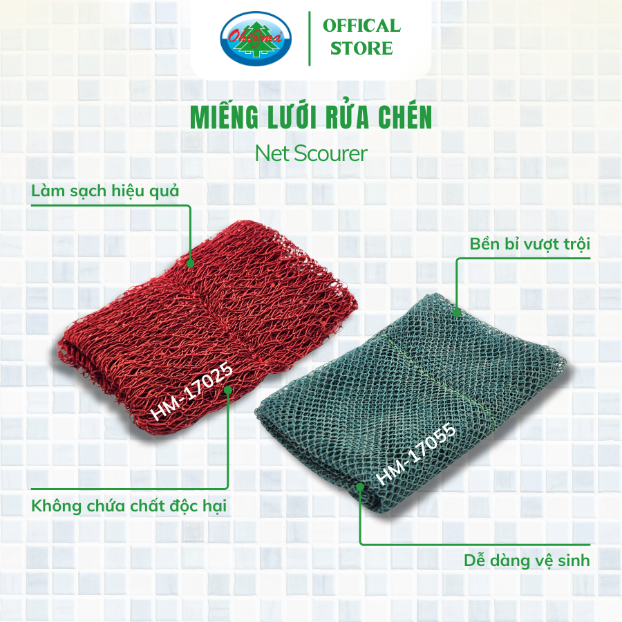 Miếng Lưới Rửa Chén Đa Năng Ohiama Net Scourer HM-17025 Chính Hãng, Chuyên Dụng Cho Nhà Hàng Quán Ăn