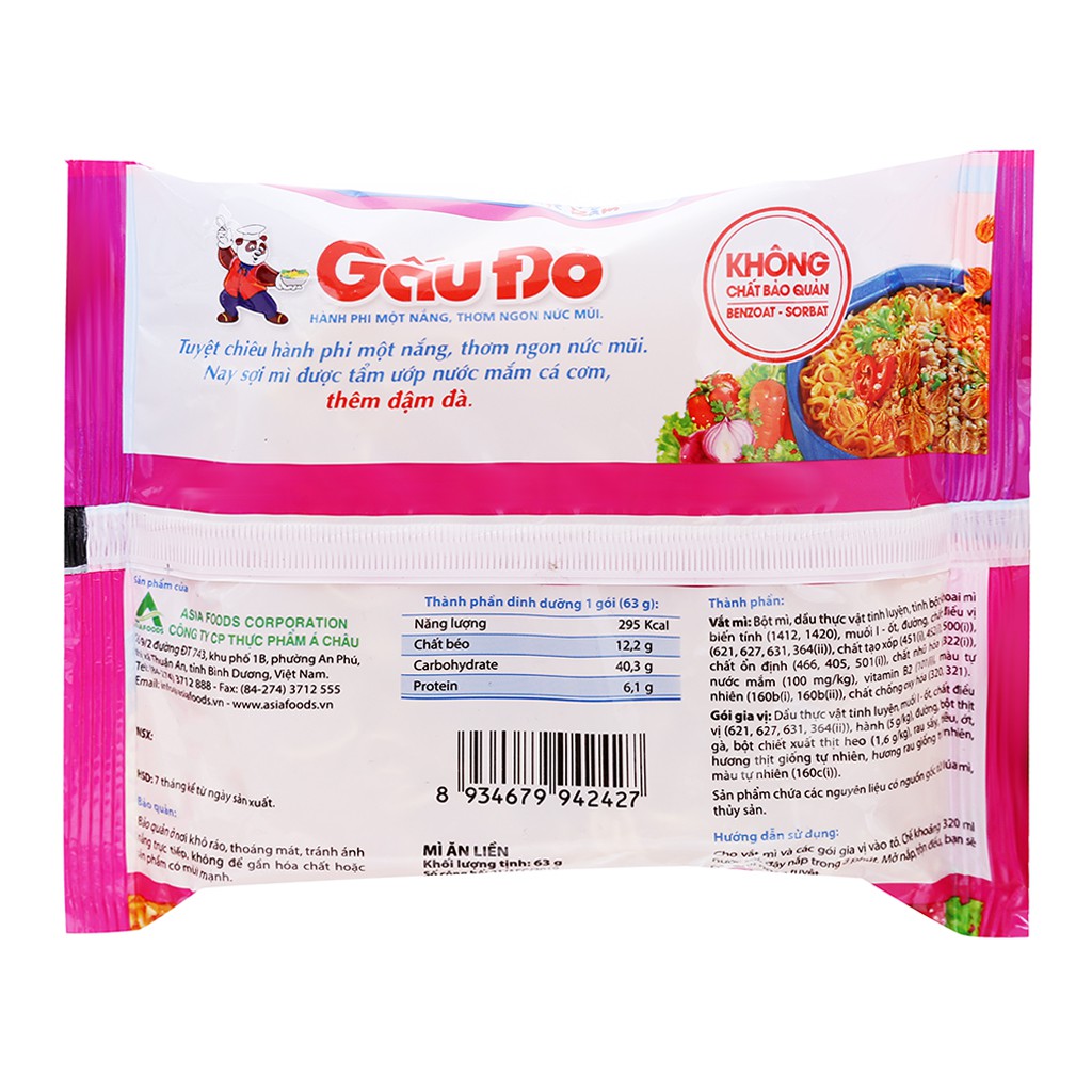 Thùng 30 gói mì Gấu Đỏ thịt bằm 63g