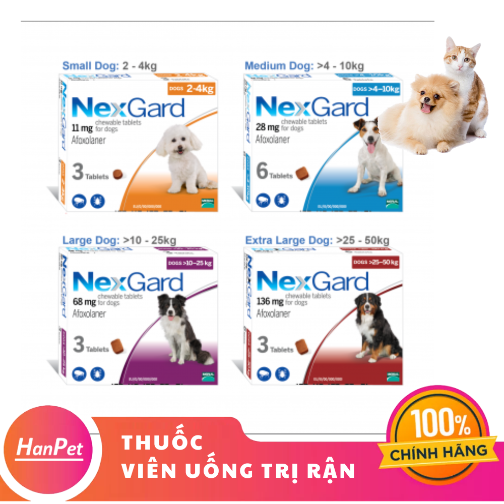 Hanpet - (Hàng công ty) NEXGARD size 4-10kg viên nhai ve ghẻ, bọ chét cho chó - Lẻ 1 viên (. no box)
