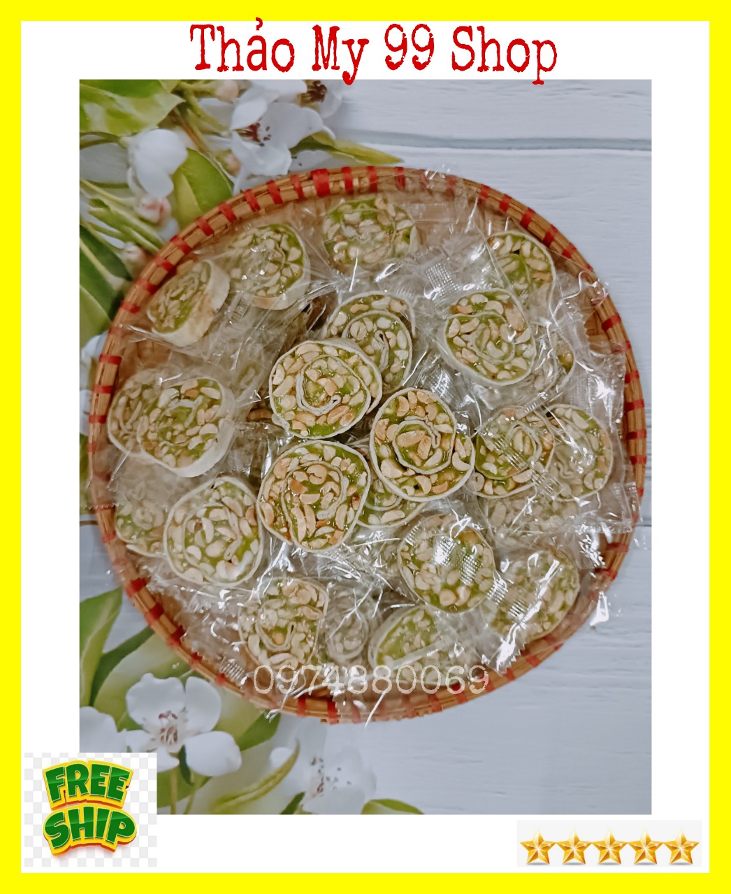 (FREESHIP)1kg Kẹo dừa dứa cuộn đậu phộng Bến Tre
