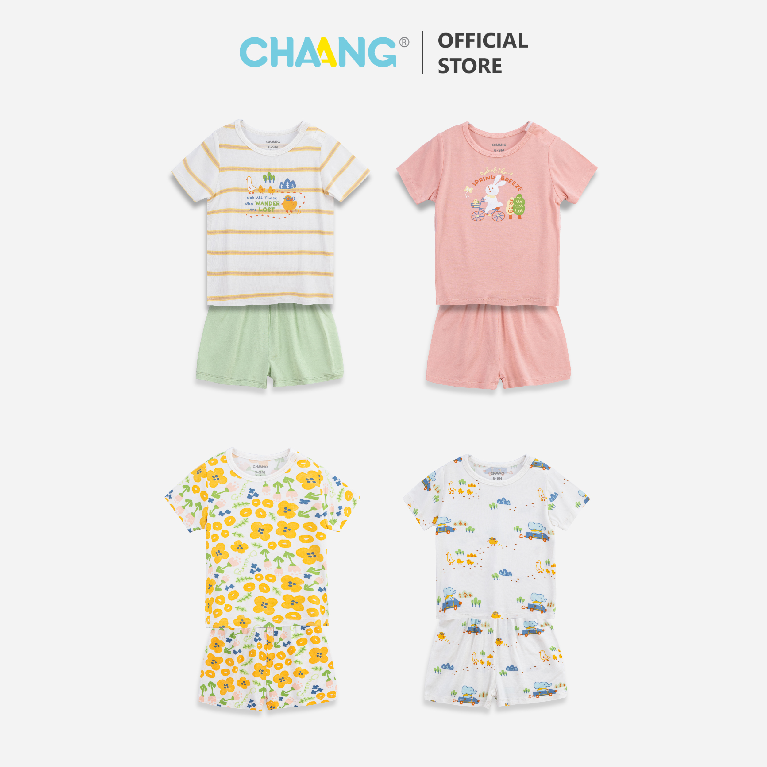 Bộ quần áo cộc cúc vai Spring Chaang