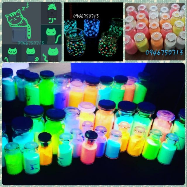 combo 5 lọ bột dạ quang kèm sơn pha