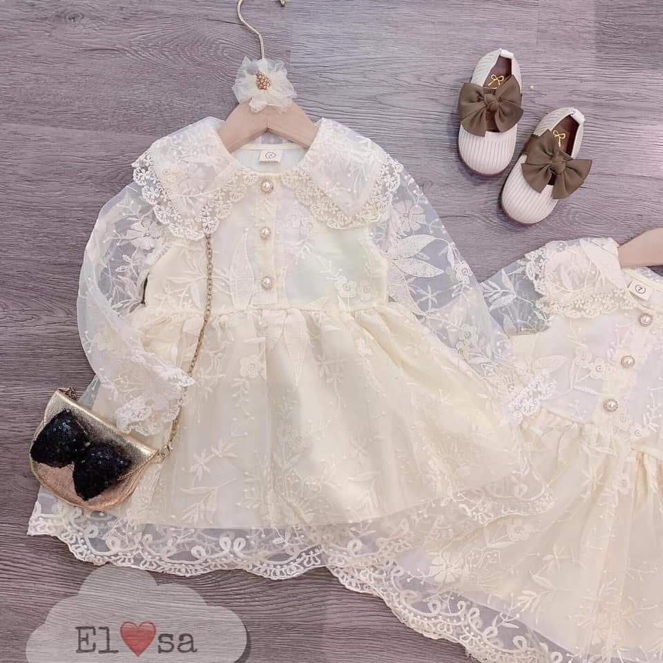 Váy ren trắng công chúa cho bé gái