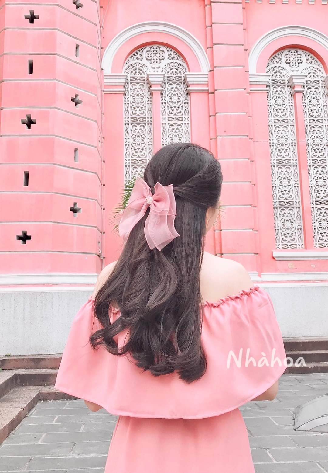 B335 - Cặp tóc nơ voan đôi đính đá