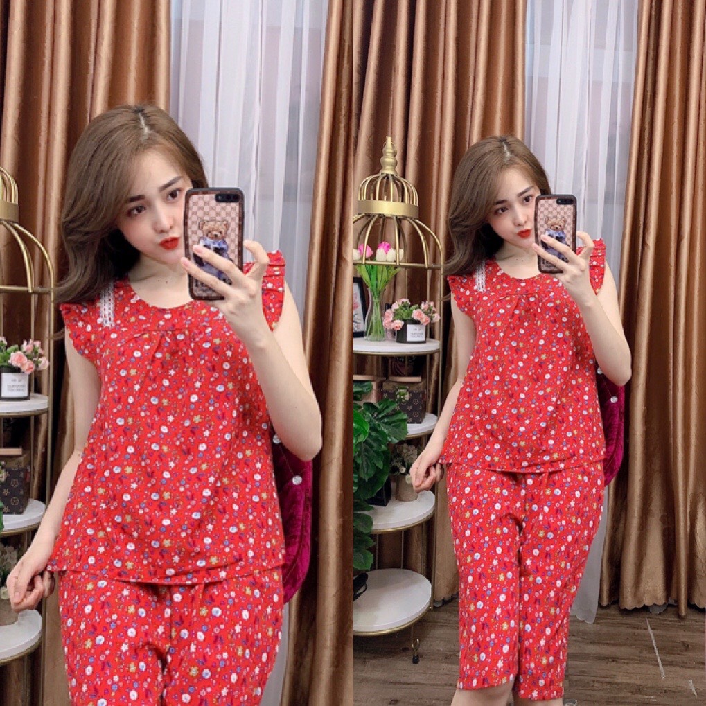 Đồ bộ lụa lửng mặc nhà họa tiết hoa nhí dễ thương,giao hoa ngẫu nhiên có size 40-75kg - lua24