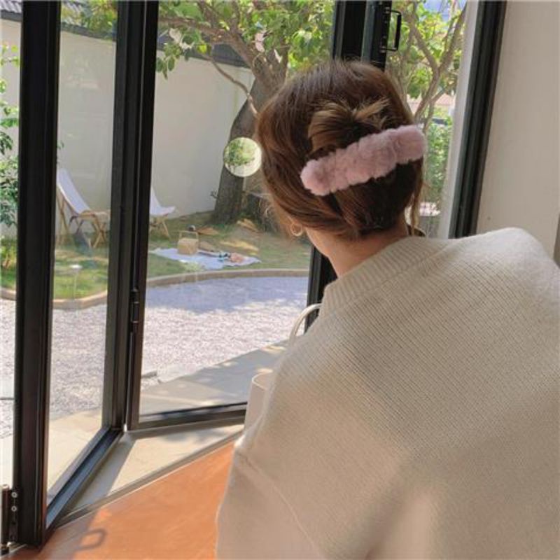 Kẹp Tóc Mỏ Vịt Cỡ Lớn Phối Lông Phong Cách Hàn Quốc Cho Nữ - loli