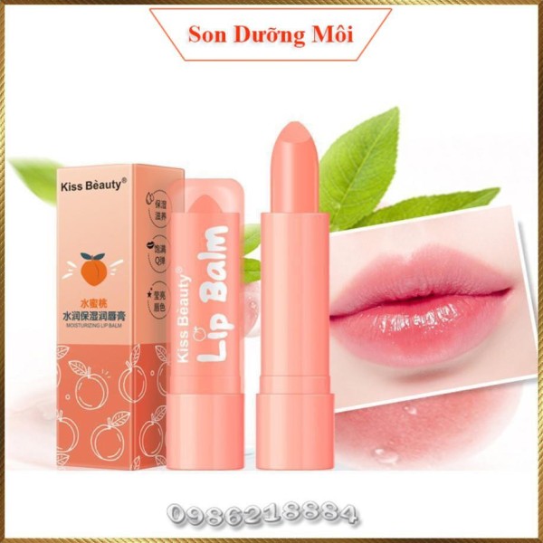 Son dưỡng môi Kiss Beauty Peach Lip Balm chiết xuất đào dưỡng ẩm chống khô KLB1 cao cấp