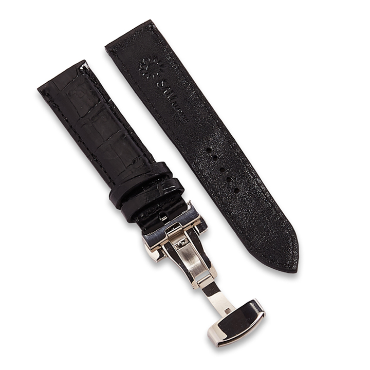 Watch chain crocodile leather black size 16/18/20/22/24/26mm-leather strap watches SCSCD003KB, warranty 12T genuine from Sam leather
