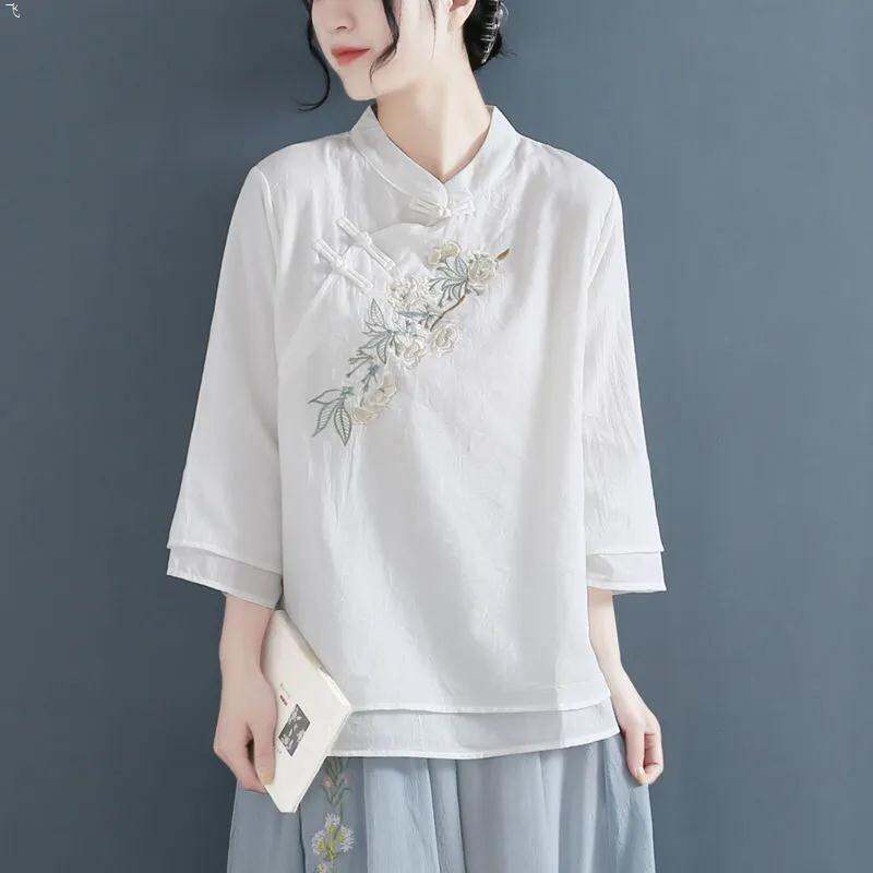 Haqiáo chay trẻ trung cổ điển phong cách trung quốc mùa hè hán phục cách tân trang phục ngồi thiền trang phục thợ pha trà thiền nghệ thuật áo nữ