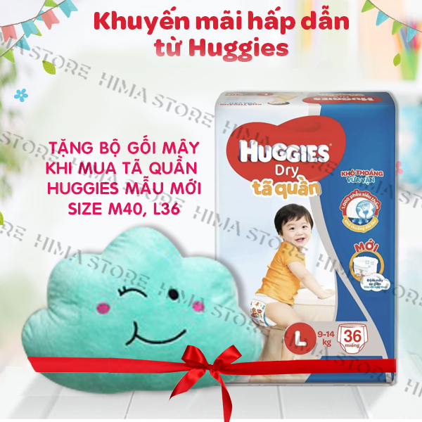 [Tặng gối mây] Tã/bỉm quần Huggies L36 -Gói 36 miếng (Cho bé 7kg - 14kg)