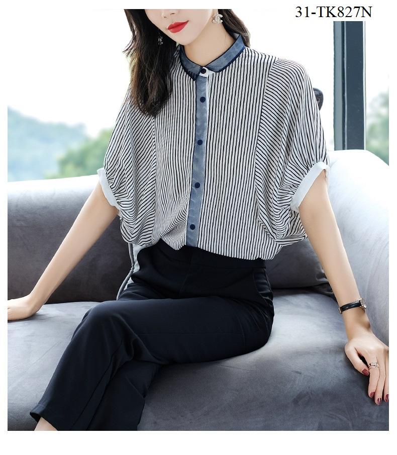 TK827N-ÁO SƠ MI SỌC TAY CÁNH DƠI S-6XL