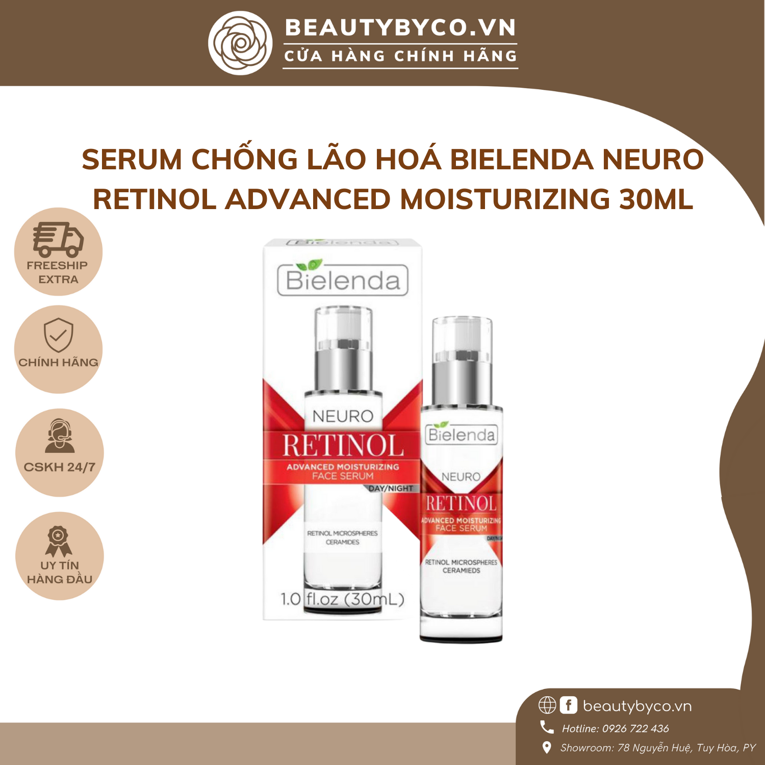 Serum Retinol Bielenda Neuro trẻ hoá, làm da căng bóng, mờ thâm sẹo - Beautybyco