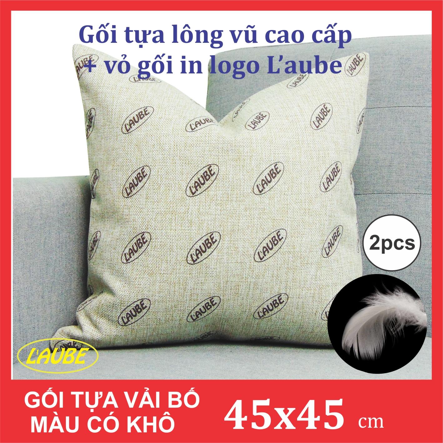 BỘ 2 GỐI TỰA LÔNG VŨ CAO CẤP 45x45cm RUỘT GỐI LÔNG VŨ + VỎ GỐI IN THƯƠNG HIỆU L'AUBE