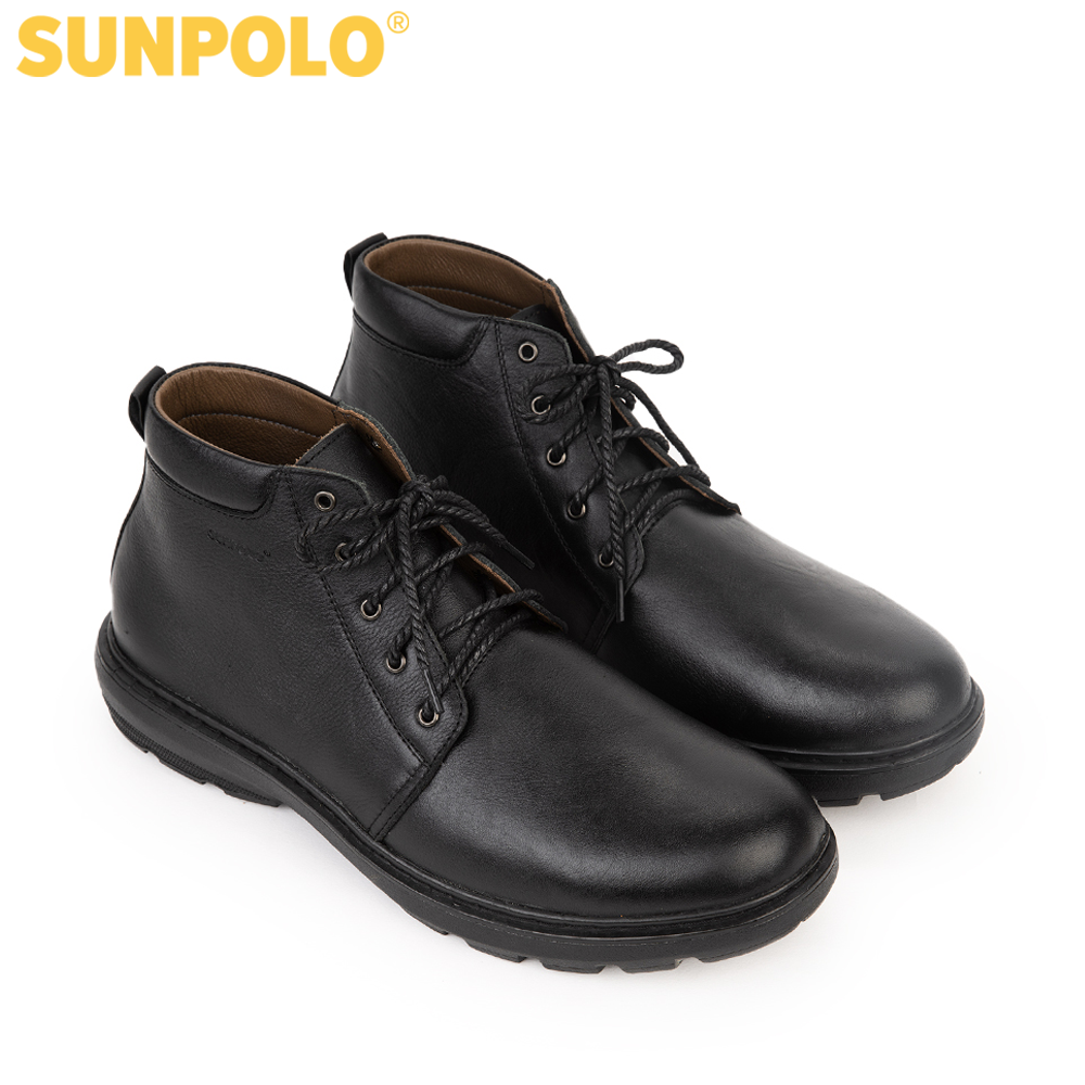 SUNPOLO Men's Business Style Ankle Boots Chunky Leather Boot05