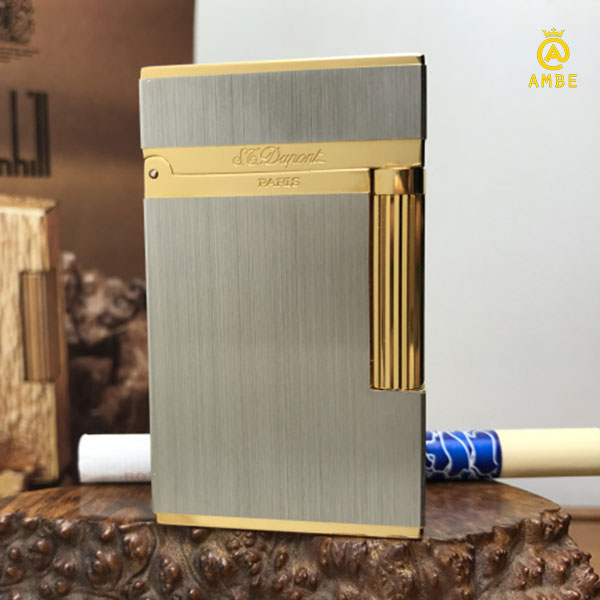 Bật lửa Dupont bạc xước mạ vàng D132