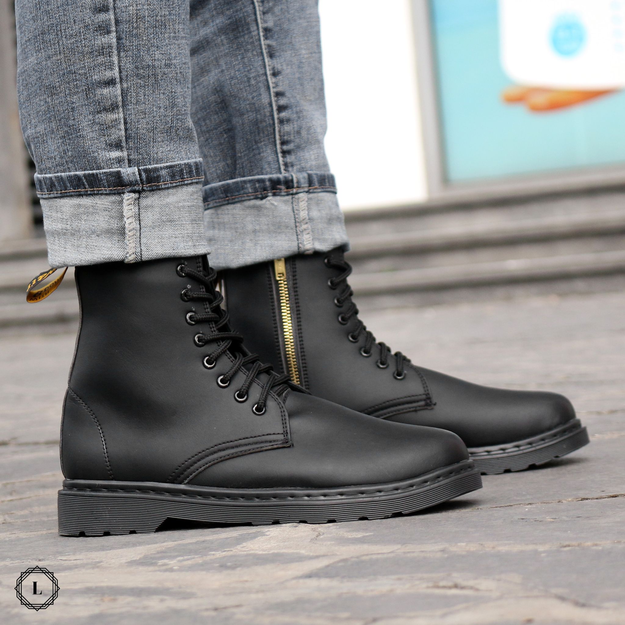 Giày Boots  Zip All Black cao cổ Lucas Shoes