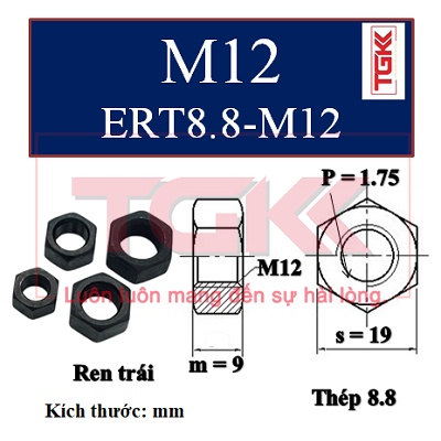 Đai ốc ren trái 8.8 m5-m12
