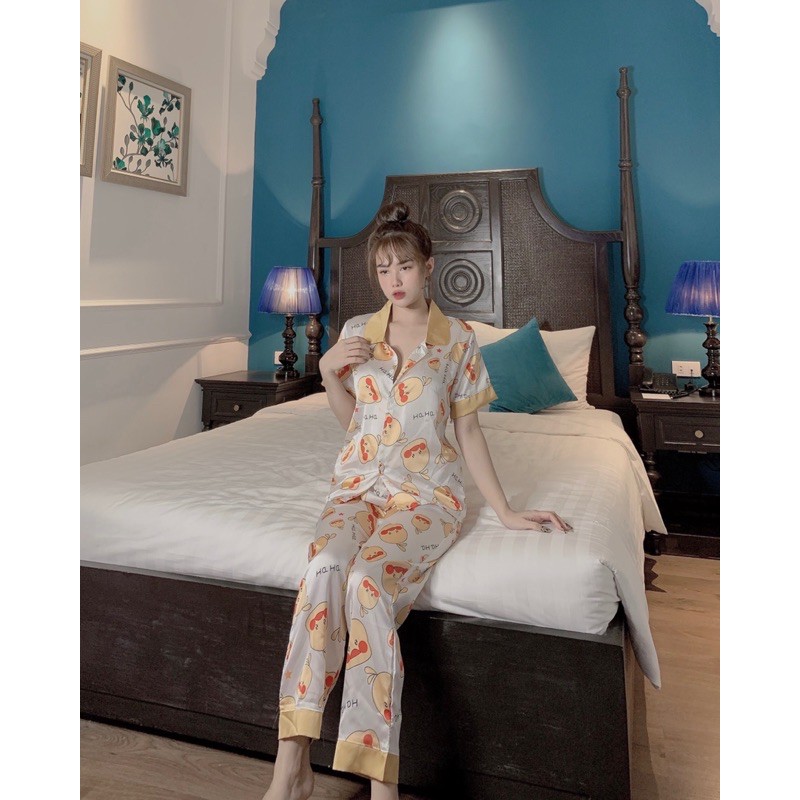 [XÃ KHO] Bộ Mặc Nhà Pyjama Lụa Hoạ Tiết Vịt [ ẢNH SHOP CHỤP ]