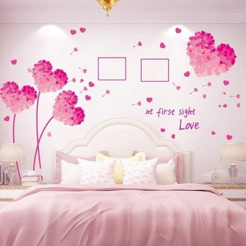 Decal dán tường tim hồng(combo 2 tranh)