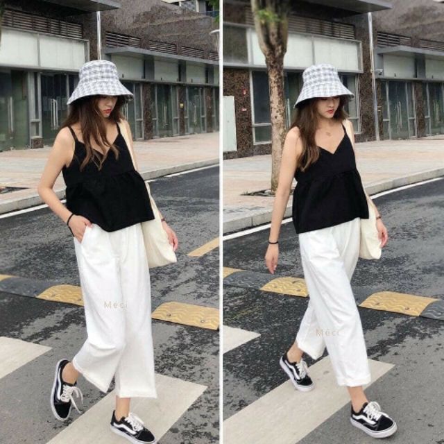 Quần culottes lửng khóa kéo