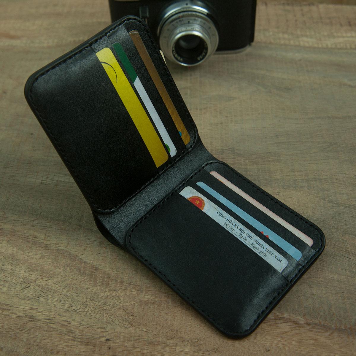 Ví da nam mini - Da bò nhập khẩu - Ví nam DTLeather DT213 (Mầu đen)