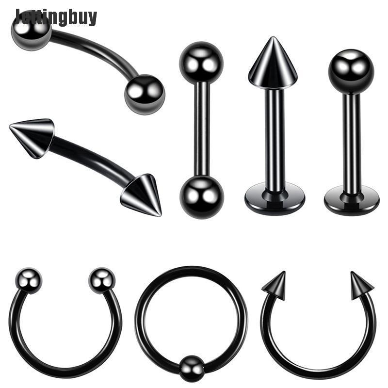 Jettingbuy 8Pcs/Set Stainless Steel Nose Lip Ring Tragus Ear Piercing Helix Body Jewelry
