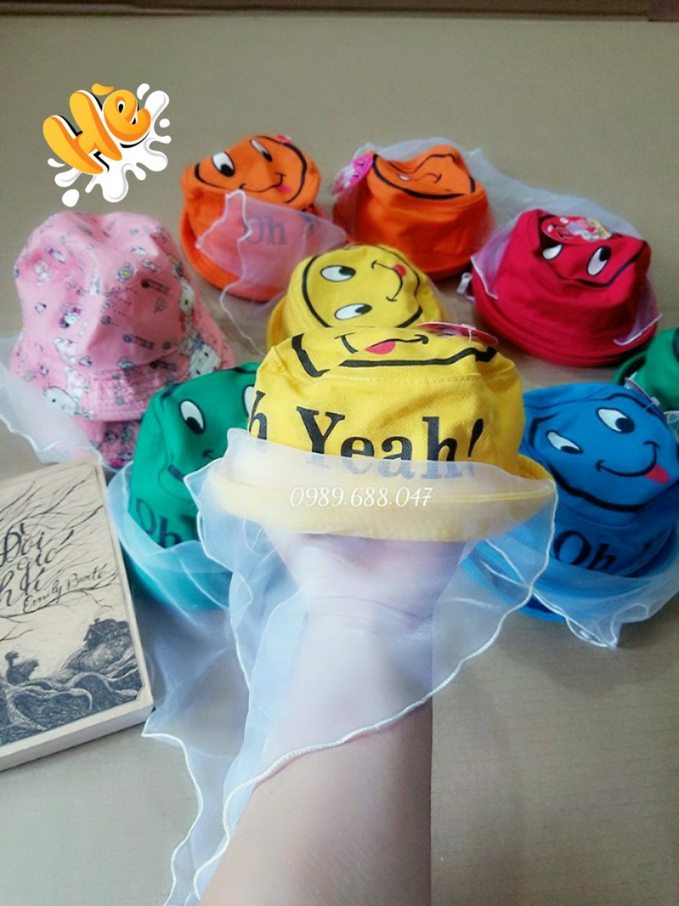Mũ nón có khăn voan chắn gió bụi hình tròn cho bé sơ sinh