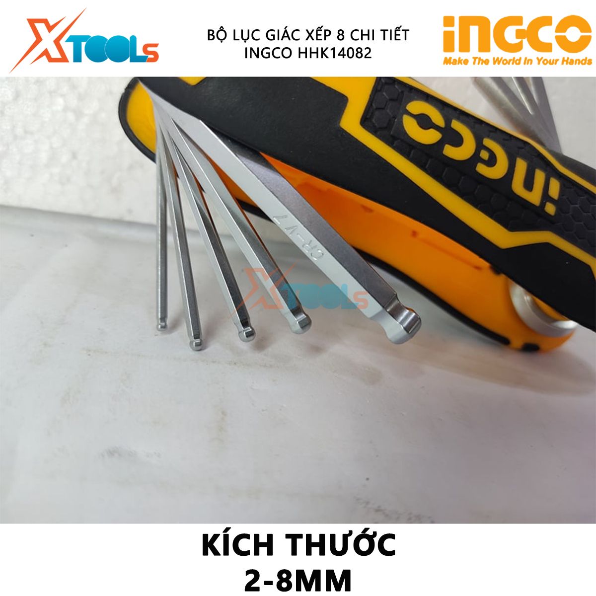 Bộ lục giác xếp 8 chi tiết INGCO HHK14082 | Bộ 8 chìa lục giác đầu tròn kích thước 2-8mm chất liệu Cr-V Chịu nhiệt và thép chrome - 96/T giúp việc vặn và mở được dễ dàng và tốn ít sức[CHÍNH HÃNG] [XTOOLs]