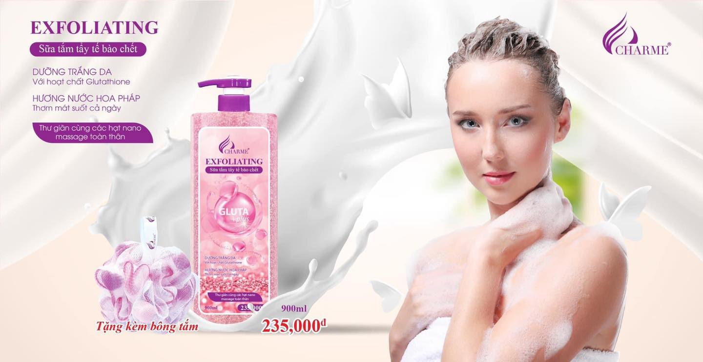 Sữa tắm trắng da thơm lâu Charme_Exfoliating 900ml
