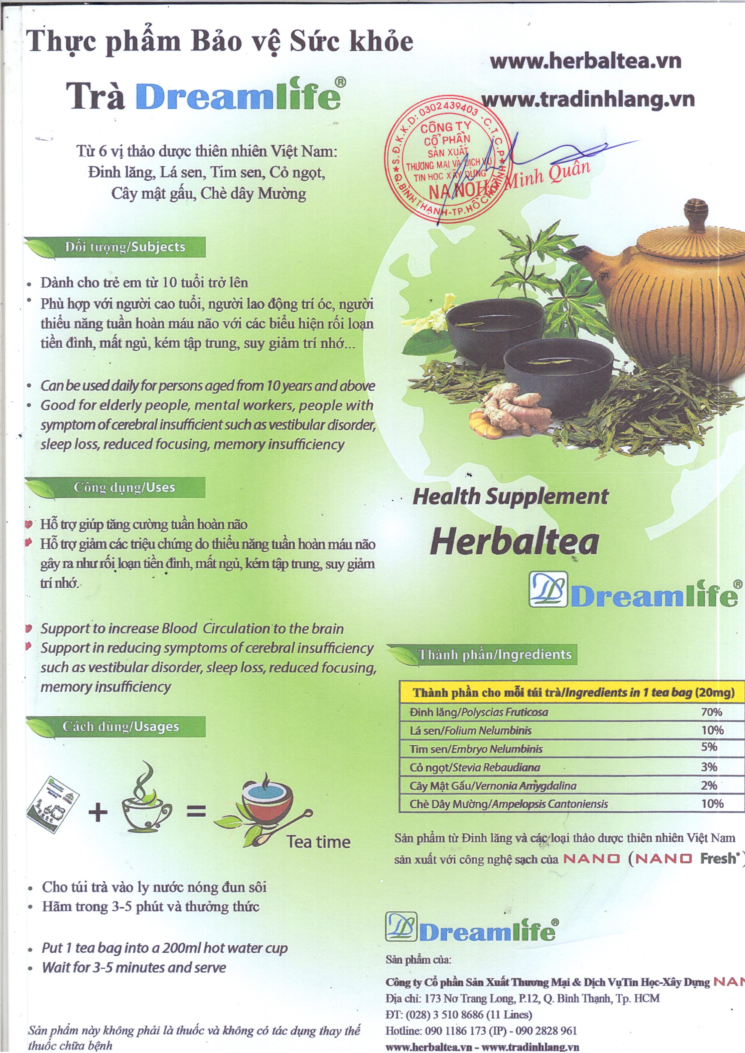 [HCM]Trà thảo dược Đinh Lăng DREAMLIFE Túi ( POLYSCIAS FRUTICOSA HERBAL TEA Bag)