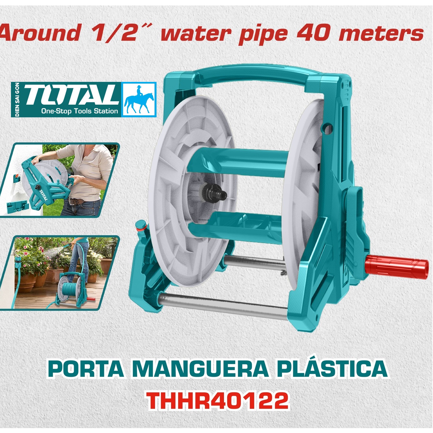 Rulô dụng cụ cuộn ống nước rút gọn ống 14mm 1/2inch cuộn 40m total thhr40122