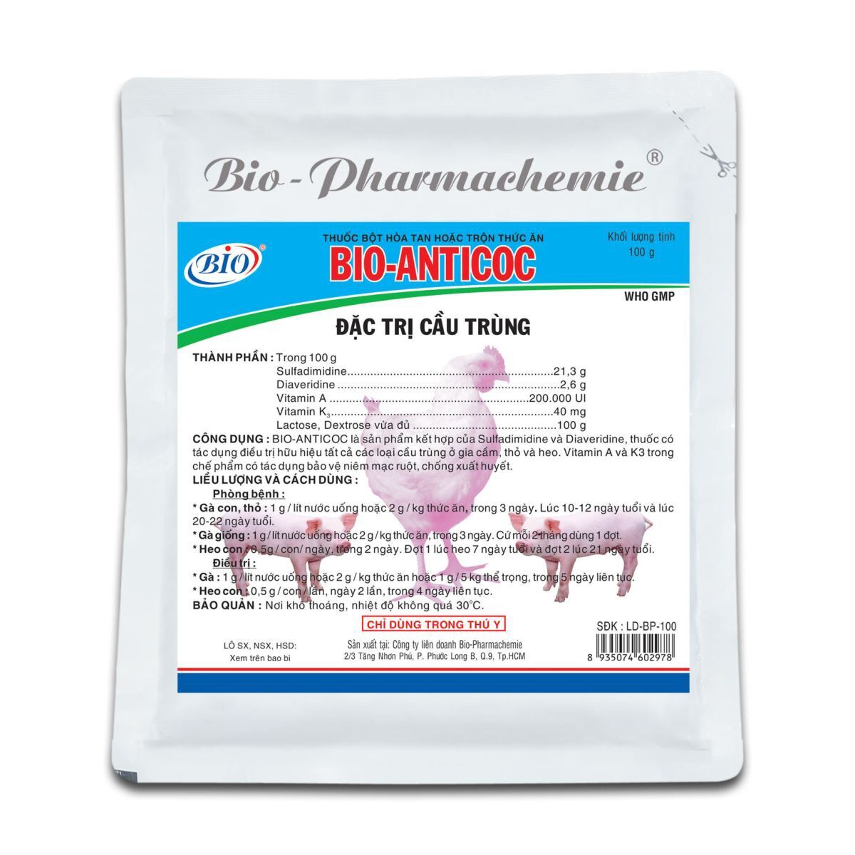 Bio Anticoc 100g chuyên tri cầu trùng, phân sáp trên Gia Cầm • Gia Súc.