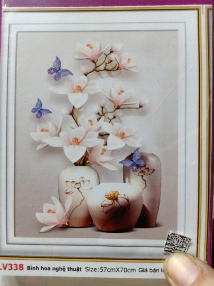 Tranh đính đá Bình hoa nghệ thuật LV338, kích thước 57x70 cm